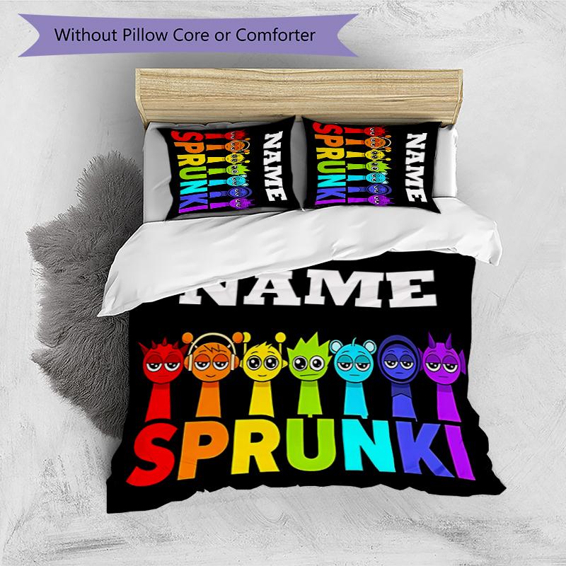3pcs Custom Name Sprunki Themed Bedding Set Duvet Cover Closure Includes 1 Duvet Cover & 2 Pillowcases for All Seasons Bedroom Decor