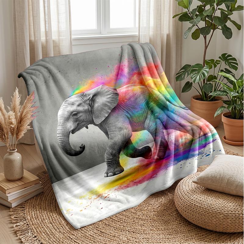 Elephant with Butterflies In Jungle Theme Blanket Lightweight Warm Flannel Blanket Decorative Throw Blanket for Home Decoration