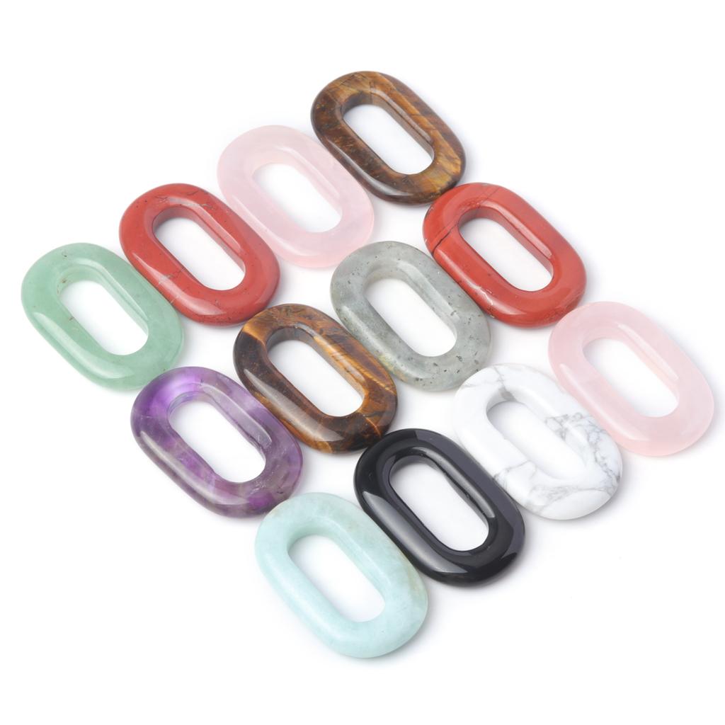 1 Stück Naturstein-Anhänger, hohl, oval, Quarz, Amazonit, Amethyst, Edelsteine, Charms für die Schmuckherstellung, DIY, Frauen, Männer, Halskette, Ohrringe, Zubehör, 23 × 38 mm