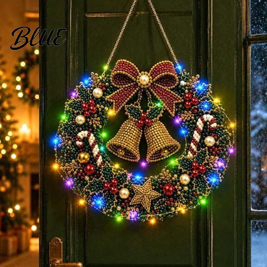 Indoor Christmas Wall Wreath 3D Pearl Hanging Acrylic Faux Art DIY Kit Lighted Beaded Craft
