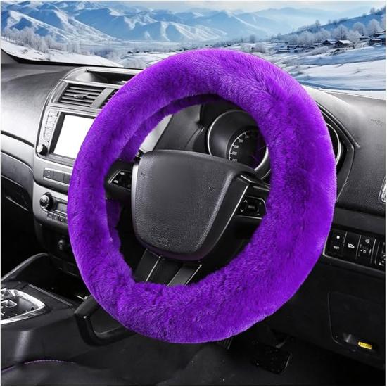 Car Fuzzy Steering Wheel Cover, 15 inch Fluffy Soft Steering Wheel Protector for Winter Warm, Anti-Slip Fuzzy Plush Vehicle Wheel Wrap Cover Interior