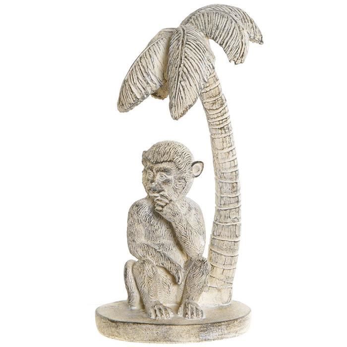 Statuette - Non spécifié - Singe et Palmier - Résine beige - 15x12x29 cm - Ethnique
