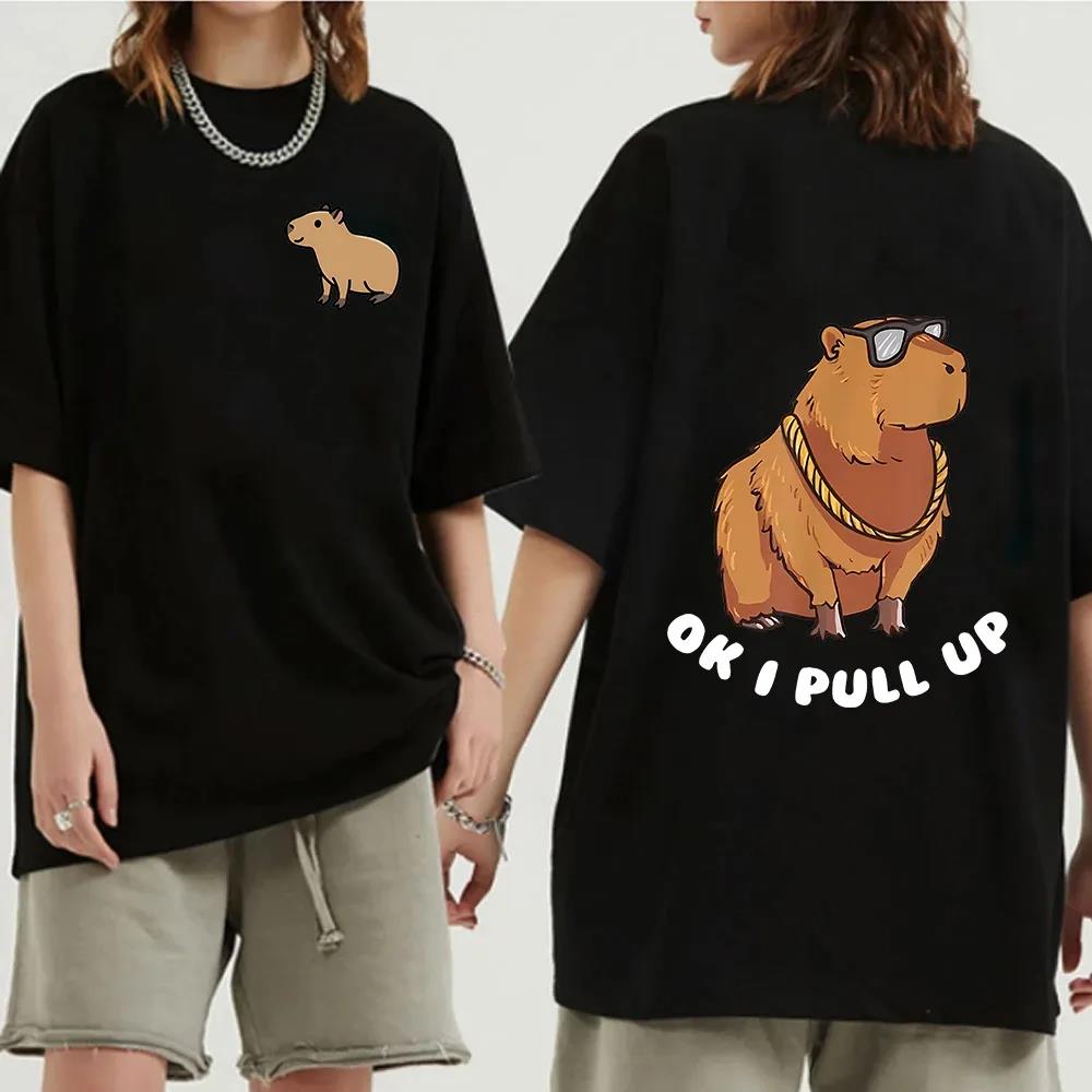Funny Animals Capybara Cartoon Print Fashion Harajuku Harajuku Short Sleeve T-shirt Clothing Street Tops Tees Aesthetic Clothes