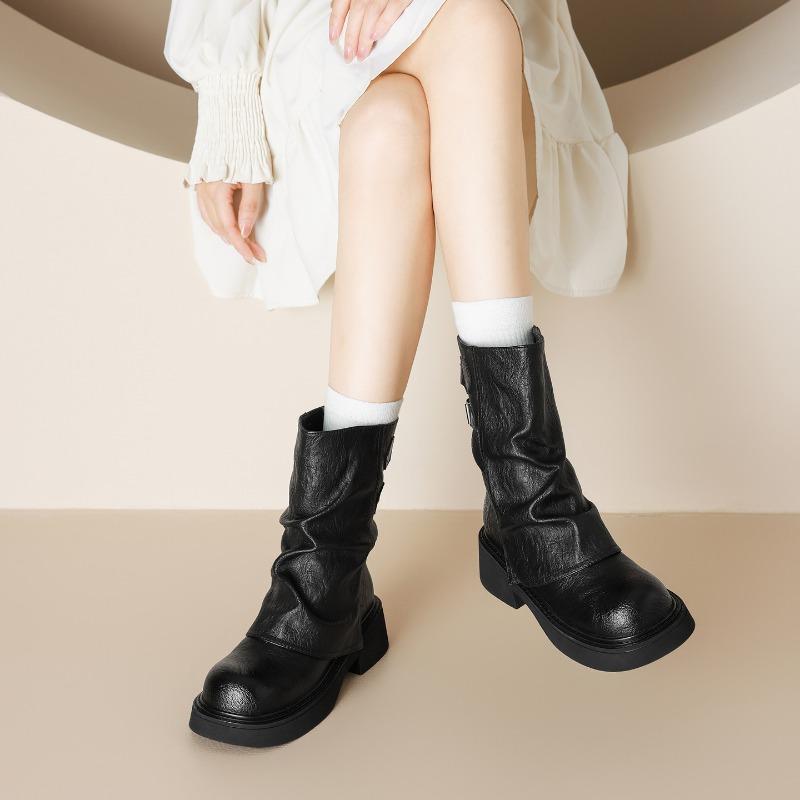 Maillard platform Martin boots women's new autumn brown pile boots retro versatile warehouse tube boots small short boots