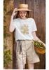 Cool and Antibacterial: Fragrant Shadow Embroidered Printed White T-shirt for Women, 2026 Summer New Round Neck Short Sleeve Cotton Top