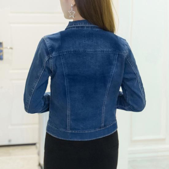 Damen Kurze Jeansjacke Slim Umlegekragen Langarm Knopfleiste Denim Oberbekleidung