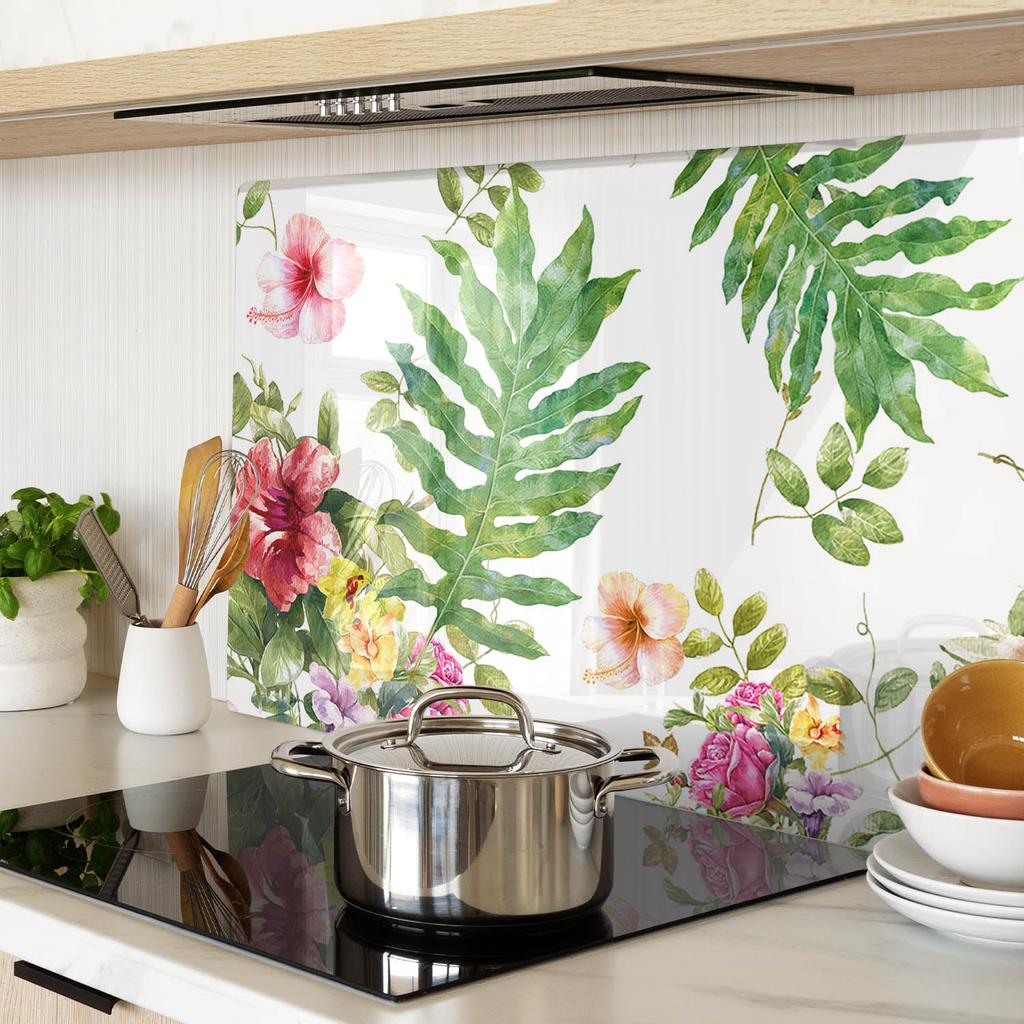 Durable and Stylish Glass Kitchen Board with Floral Pattern 80x52 cm