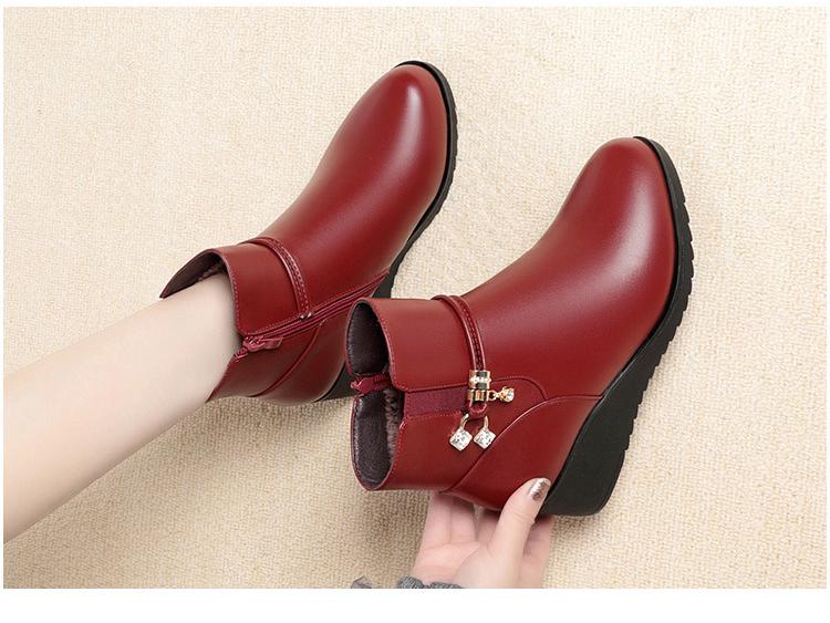 Vielseitige Damen Leder Keilabsatzstiefel in Übergröße - Weiche Sohle, Baumwolle, Plus Samt Warm, Herbst/Winter