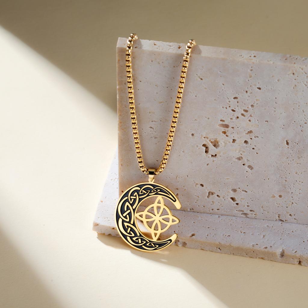 Teamer Crescent Witch Knot Pendant Necklace Vintage Viking Celtics Jewelry For Women Men Valentine Gift