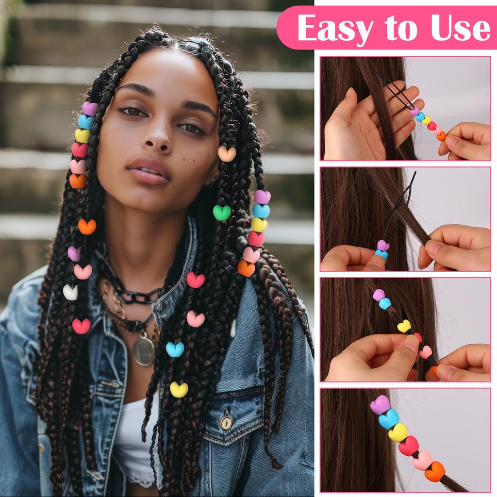 100 Pezzi Grandi Perline in Silicone per Capelli, Kit di Perline in Silicone a Forma di Farfalla con 50 Elastici per Capelli e Ago per Perline - Perline in Gomma per Capelli