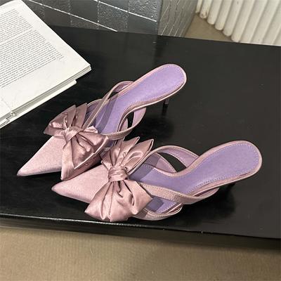 Eilyken Spring Big Butterfly-knot Hollow Out Women Slippers Sandals Pointed Toe High Heel Pumps Mules Ladies Stripper Shoe