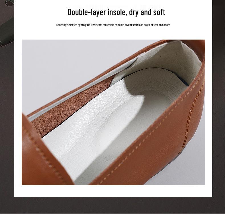 2022 Autumn Ethnic Style Buckle Slip-on Women's Korean Fashion Loafers - Soft Upper & Sole Mother's Shoes