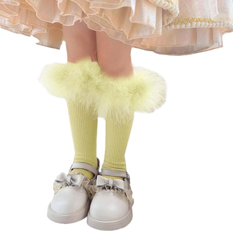 

Breathable Knit Socks for Girl Toddler Soft Cotton Knee High Socks Kids Furry Edge High Stretchy Socks for Autumn Spring жовтий