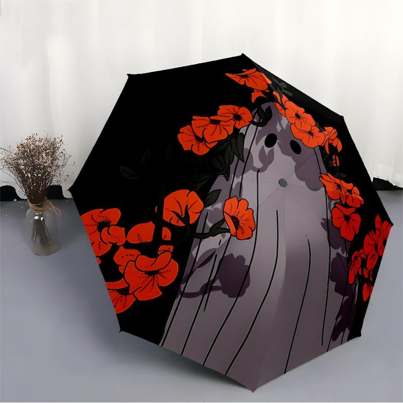 1pc Ghost Flowers Automatic Open/Close Umbrella, Portable Folding Umbrella for Travel, Themed Events, It is suitable as a gift for various festivals,