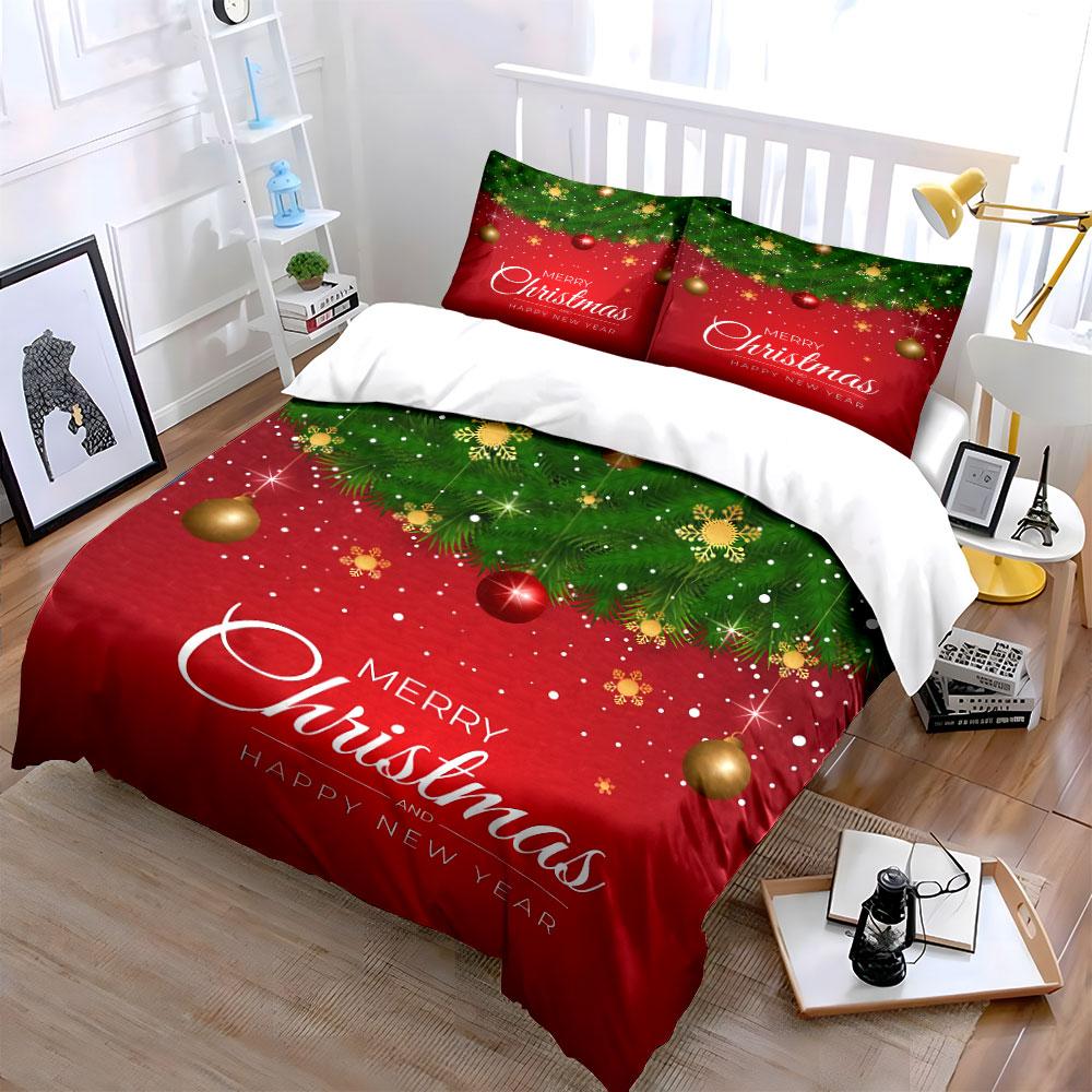 Christmas Ornaments Red Decor Bedding Duvet Cover Set Duvet Cover Pillowcases  (1*Duvet Cover 2*Pillowcases, Without Duvet Insert)