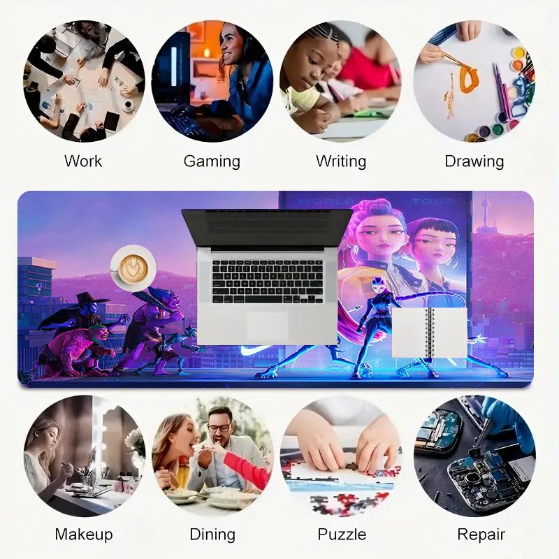 Cyberpunk Cityscape Xl Gaming Mouse Pad Nonslip Rubber Base Stitched Edge Waterproof Desk Mat For Pc Laptop Gamer Office Computer Accessories