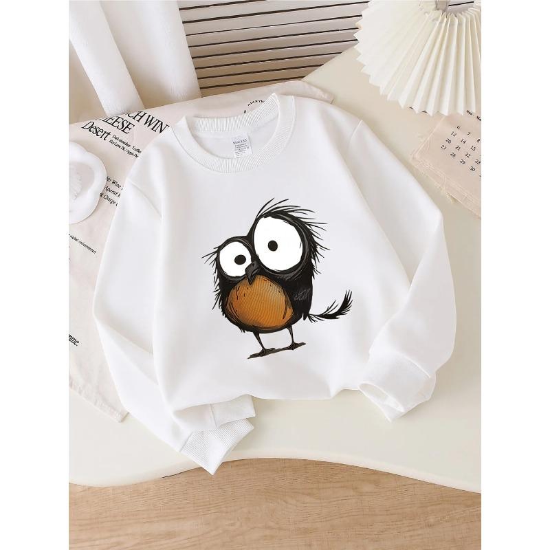 European Sizes Kids' Crewneck Sweatshirt - Whimsical Owl with Large Eyes , Sportswear And Casual Wear, Soft And Comfortable, Children's Clothing