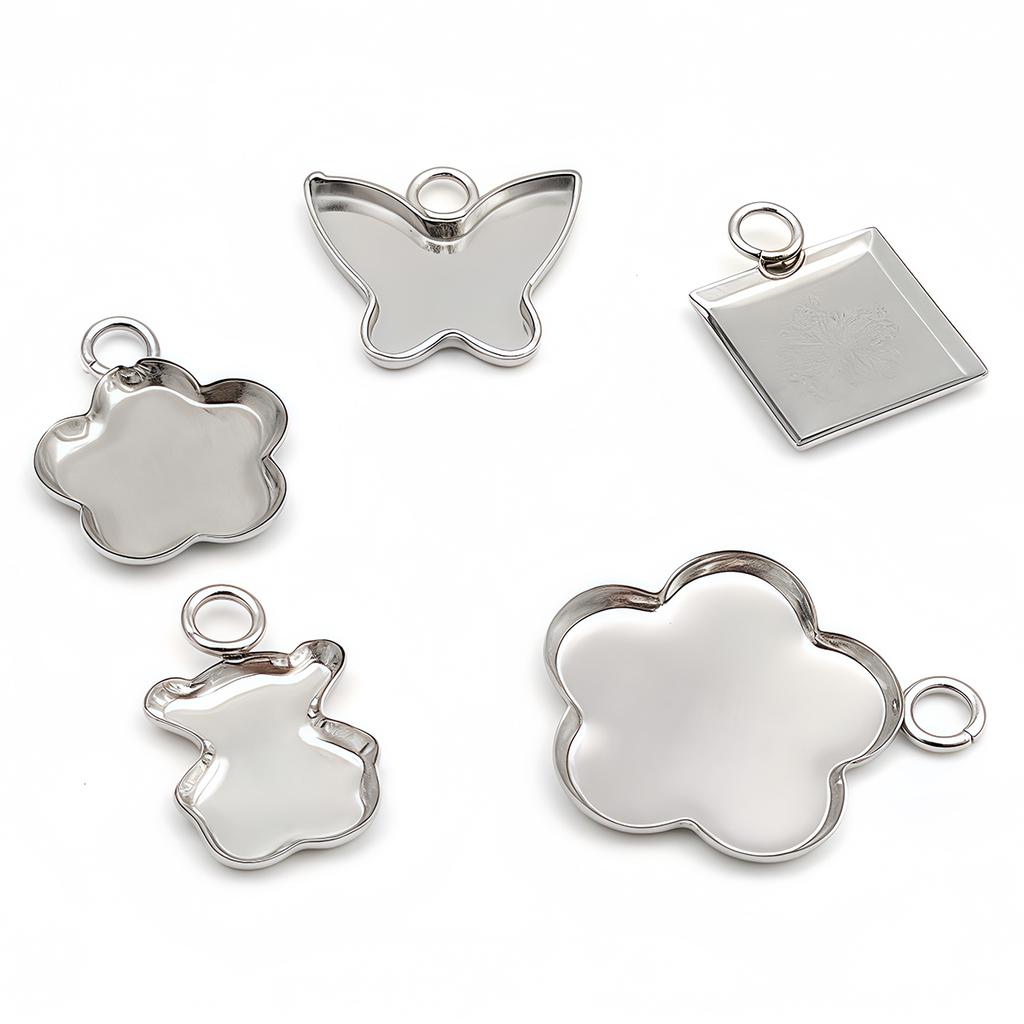 10/20Pcs Stainless Steel Cabochon Pendant Base Heart Bear Stars Butterfly Charms Blank Tray for Cameo Jewerly Making Components