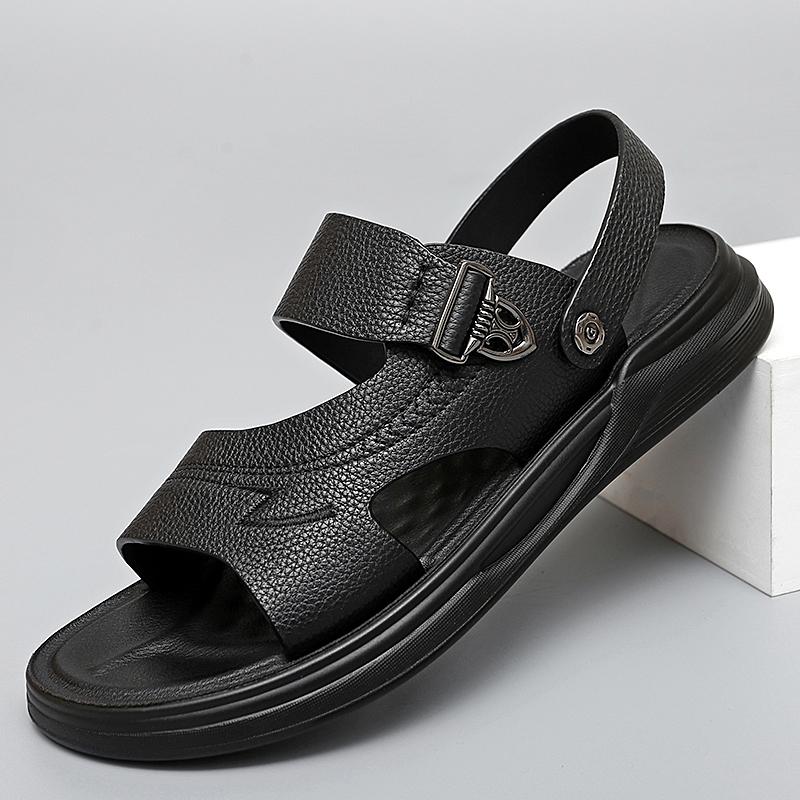 Fashion Summer Men's Cowhide Business Casual Beach Shoes Sandals New Luxury Outdoor Comfortable Breathable Non-Slip Beach Slippers Shoes