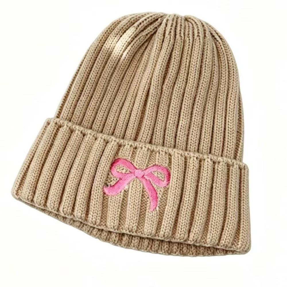 Embroidery Bow Knitted Beanie Cap Cold Proof Kids Knitted Hat cute Baby Knit Hat  Girls