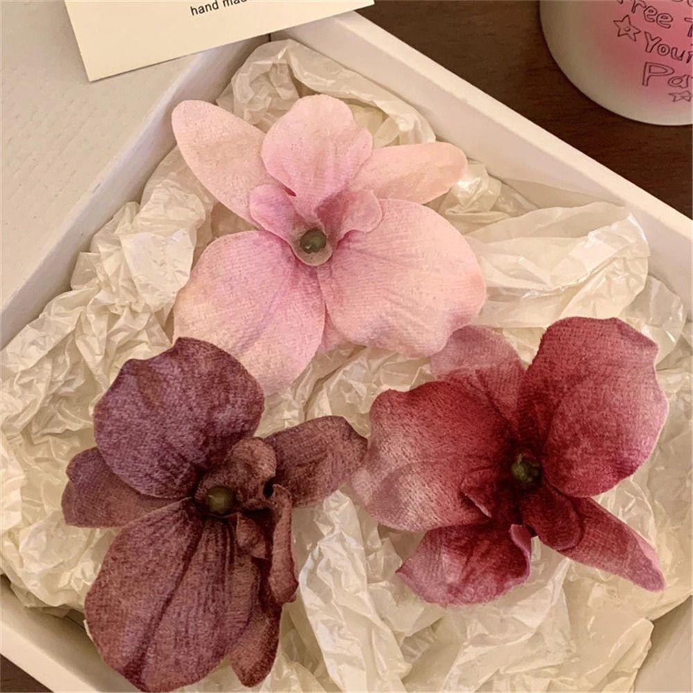Realistic Orchid Flower Hair Clip Elegant Vacation Photoshoots Props Loose Hair Hairpin Side Clip for Bangs for Women Girls