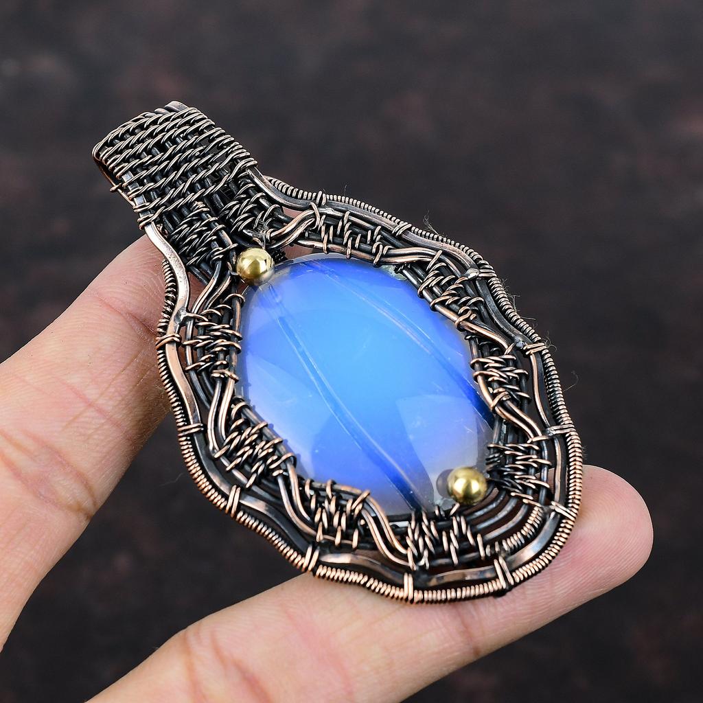Milky Opal Pendant Copper Wire Wrapped Pendant Handmade Pendant Copper Jewelry Amazing Pendant Wire Wrapped Gemstone Jewelry Gift For Mother