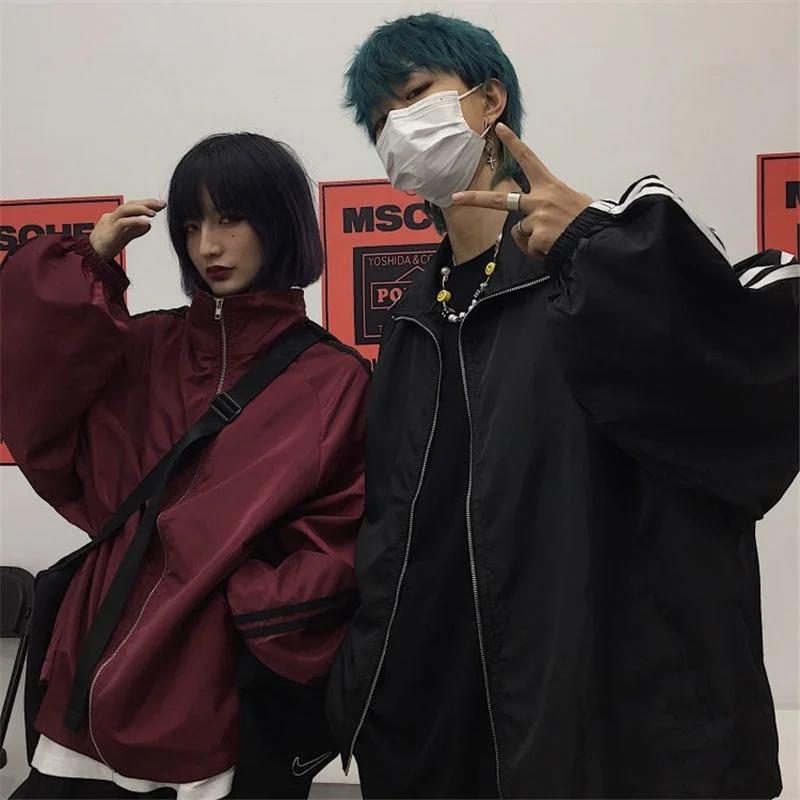 Oversize Jacken Damen Harajuku Sonnenschutz Koreanischer Windbreaker Jacke Mantel Reißverschluss Streetwear Frühling Herbst Oberbekleidung