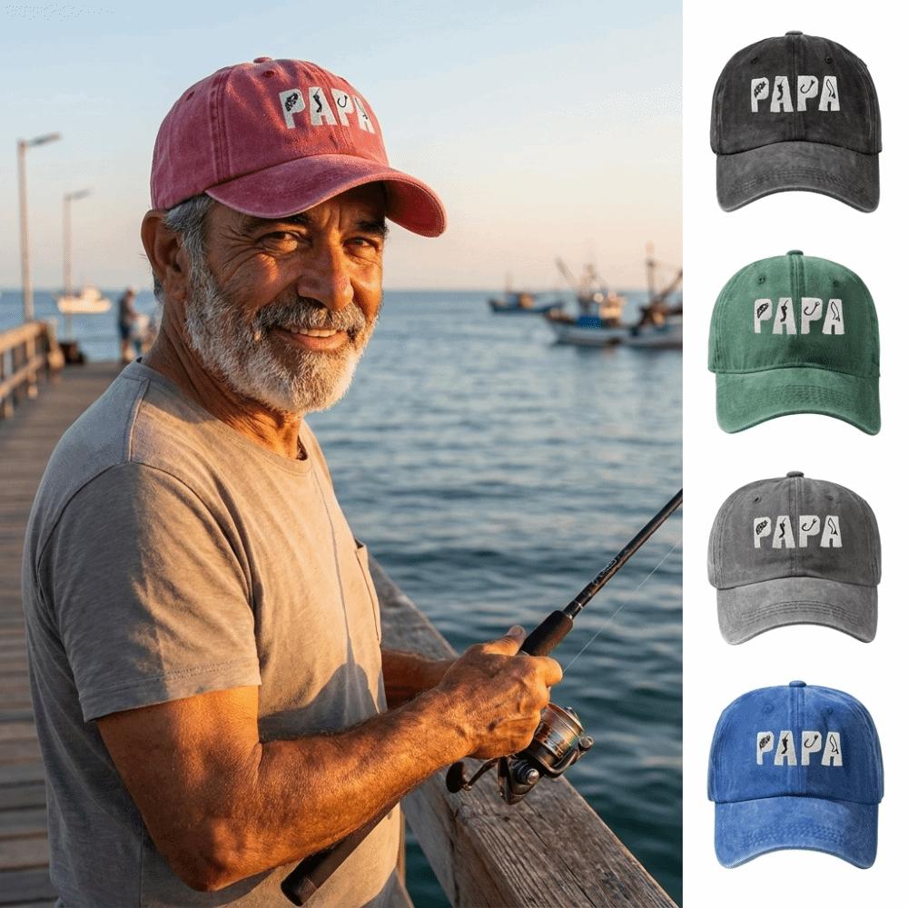 Adjustable Dad Hat PAPA Letter Embroidery Fishing Sun Hat FashionVintage Fishing Hook Hat  For Dad