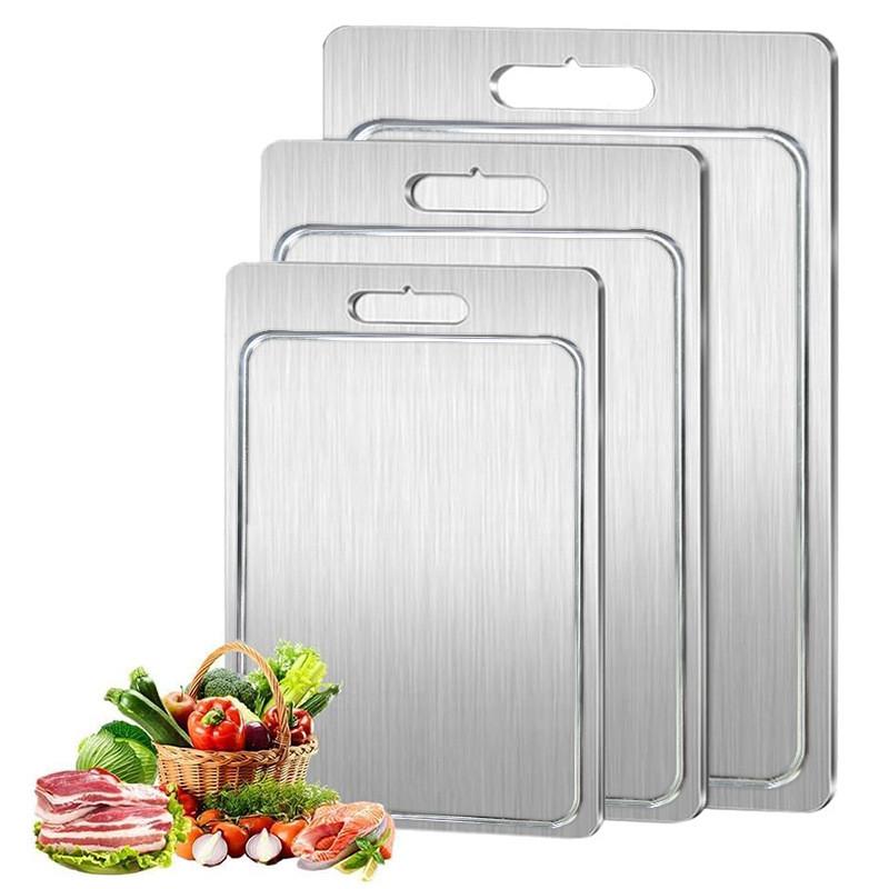Double Sided Kitchen Vegetables Cutting Board New 304 Stainless Steel Chopping Board Hanging Style Kneading Board