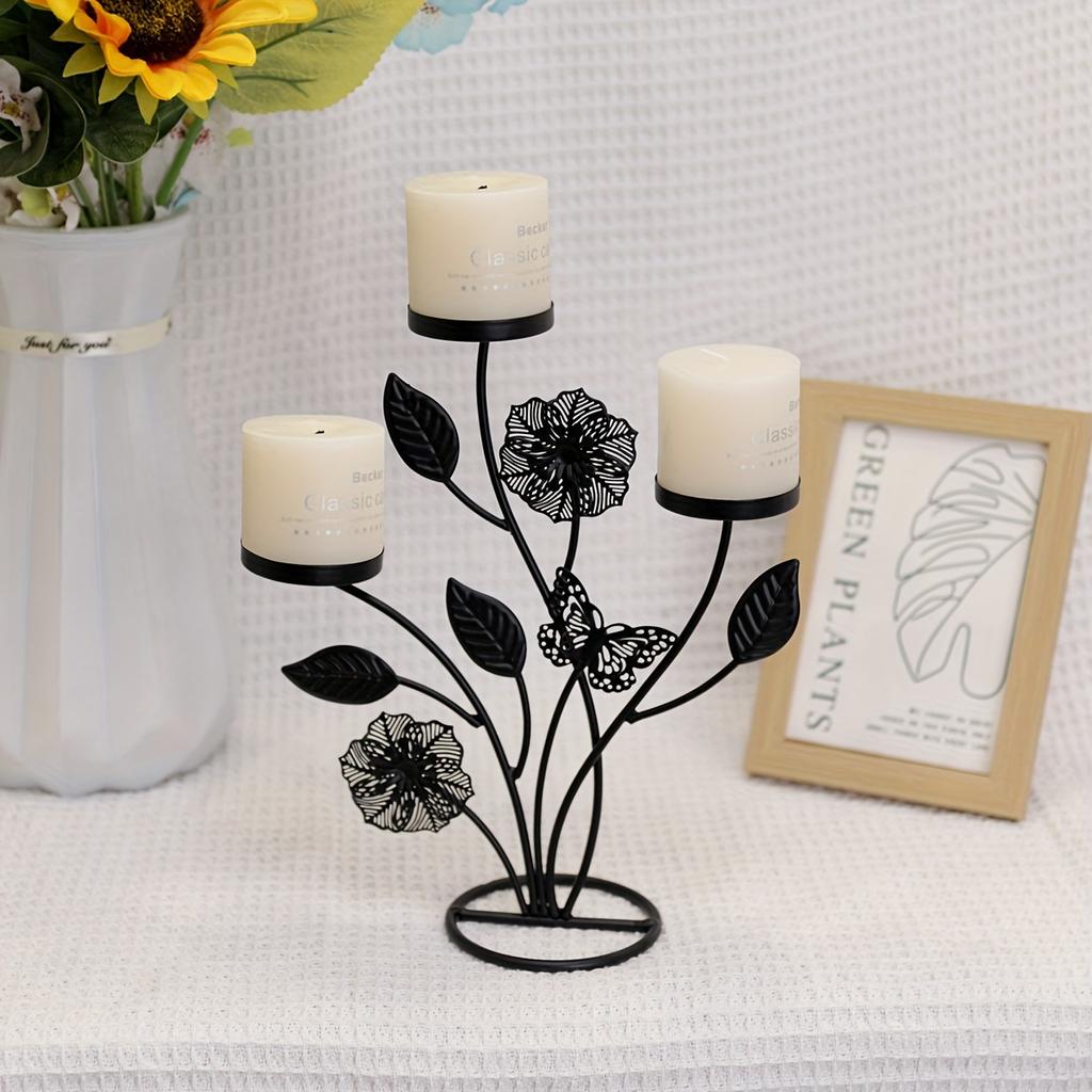 1pc Metal Creative Candle Holder Decoration, Golden (Black) Plant Candle Holder, Table Top Decoration Candle Holder, for Home