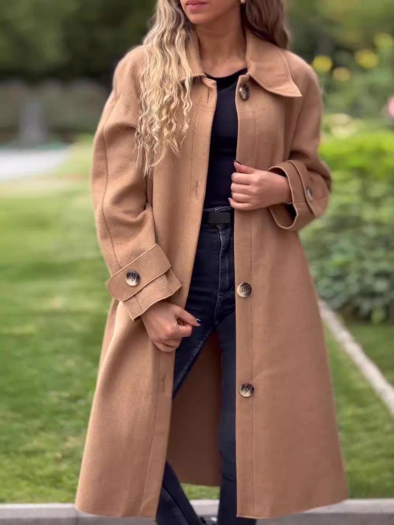 2024 Autumn/Winter Casual Long Solid Color Wool Overcoat Jacket