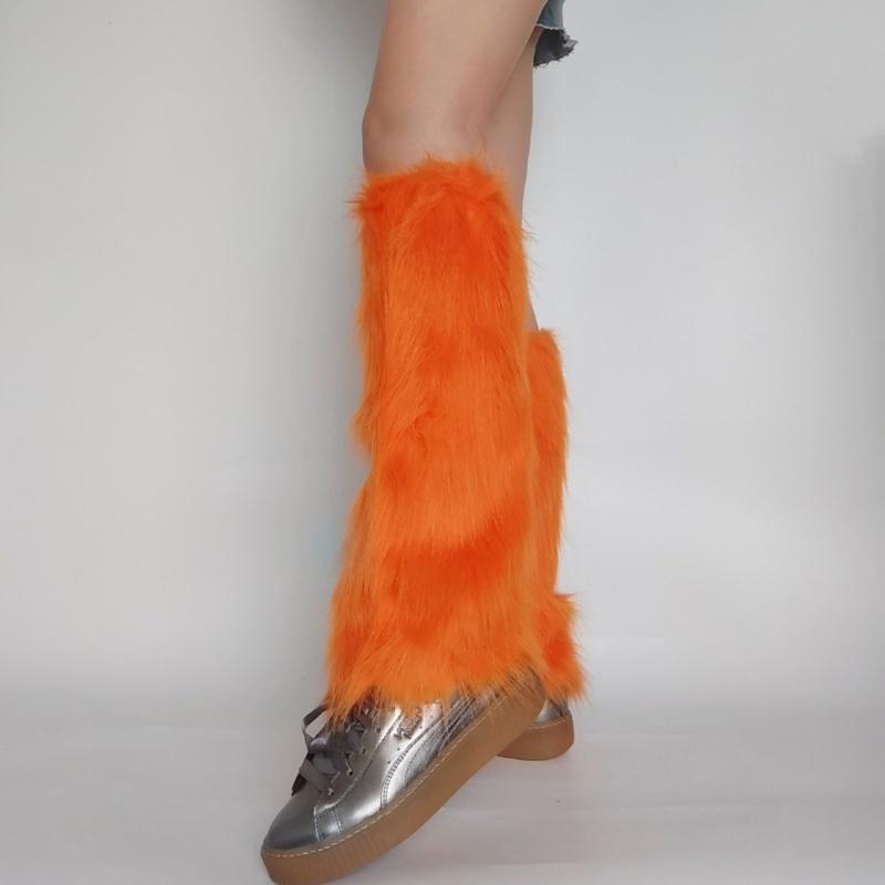 Damen Flauschige Kunstpelz Beinstulpen Pelz Absätze Lange Stiefel Manschetten Abdeckung Ein Paar Karneval Stiefelabdeckung Y2K JK Uniform