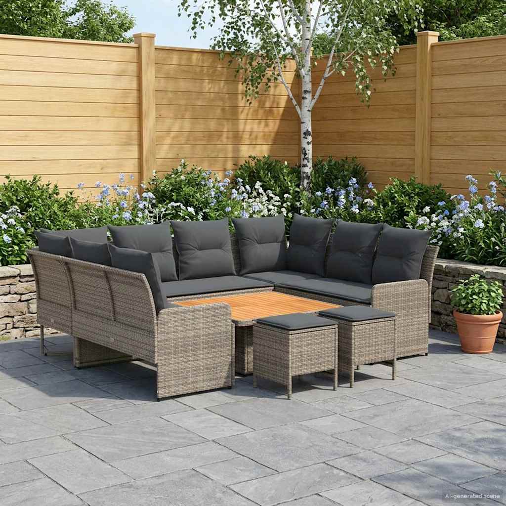 8 Piece Furniture Set with Cushions In Gray and Dark Gray PE Rattan