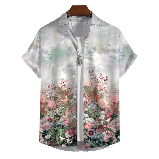 Herren Hawaiianhemd Druckmuster Mode Design Knopf Revers Streetwear Lässiges Hemd 5XL gray