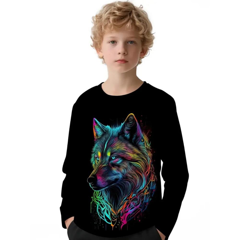 Spring and Autumn Round Neck 3D Animal Printed Top Fashionable Casual Long Sleeved Children's Boy T-shirts