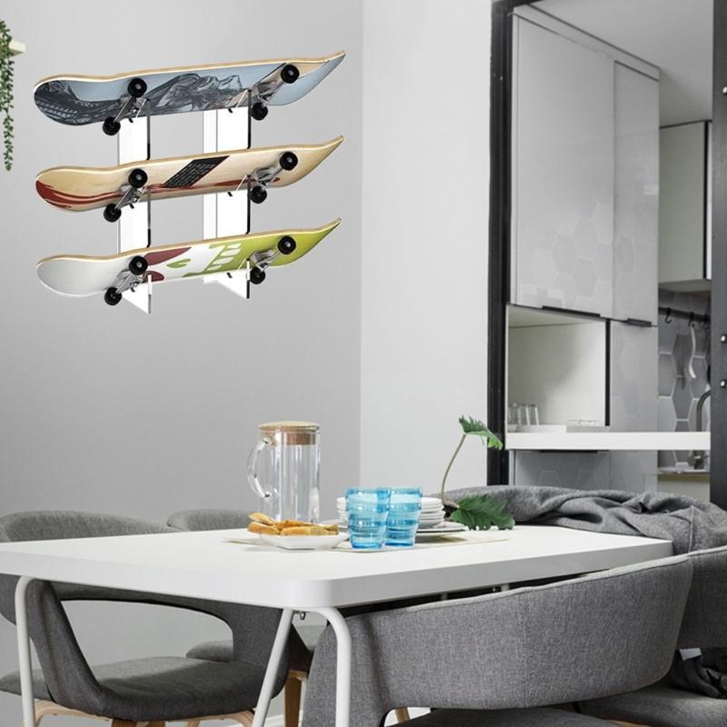 Acrylic Skateboard Hanger Snowboard Storage Rack 3 Layer Skateboard Display Shelf Space Saving Wall Organizer Enduring