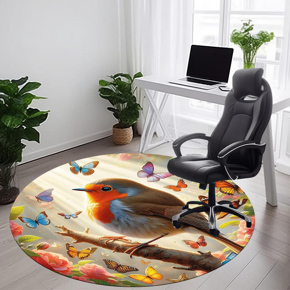 1PC Butterfly Bird Office Round Area Rug, Mat Suitable For Office, Under Office Chairs Bedroom Living Room Home Decor, Room Deco