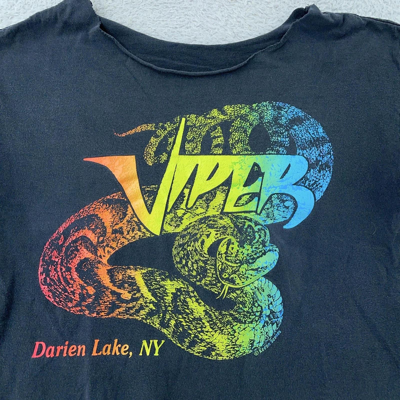 

Vtg Viper Darien Lake Shirt CROPPED Small Rainbow Snake Theme Park New York 90s S