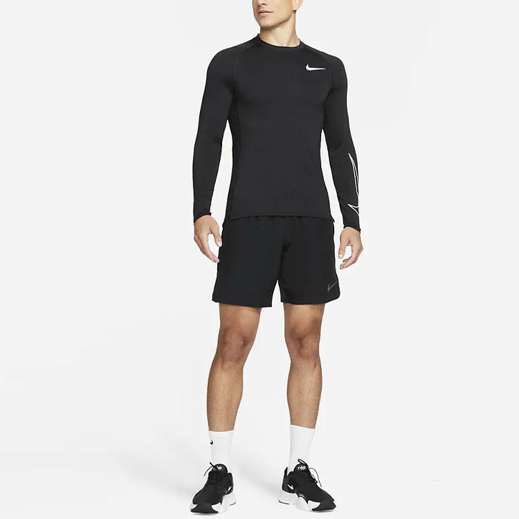 Nike Pro Dri-Fit Logo Patchwork Slim Fit Long Sleeve T-Shirt Men Tops Black DD1980-010