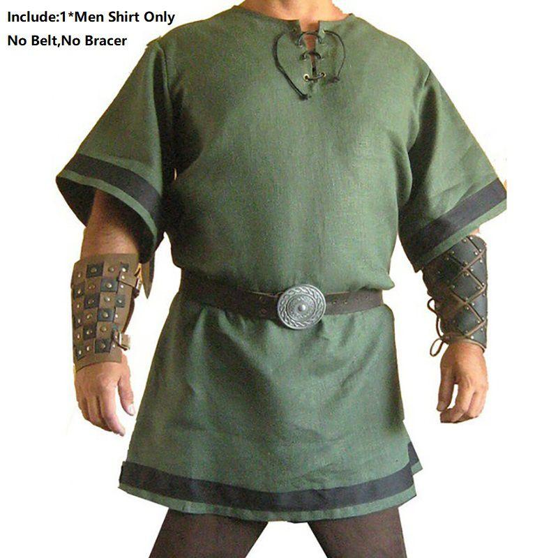 

Medieval Norman Viking Costume Short Sleeve Tunic Top For Halloween Parties ArmyGreen,L