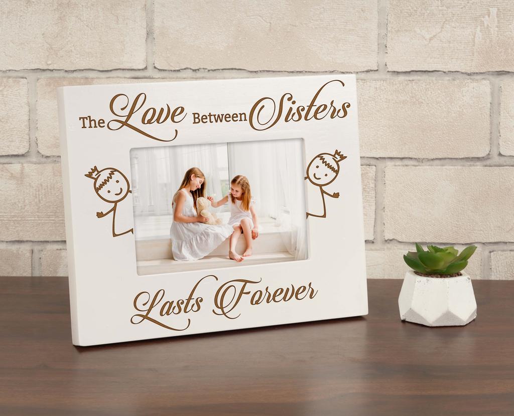 Darling Souvenir Made With Love  Engraved Table Top Photo Frame  Wooden White Picture Frame Gift For Sister