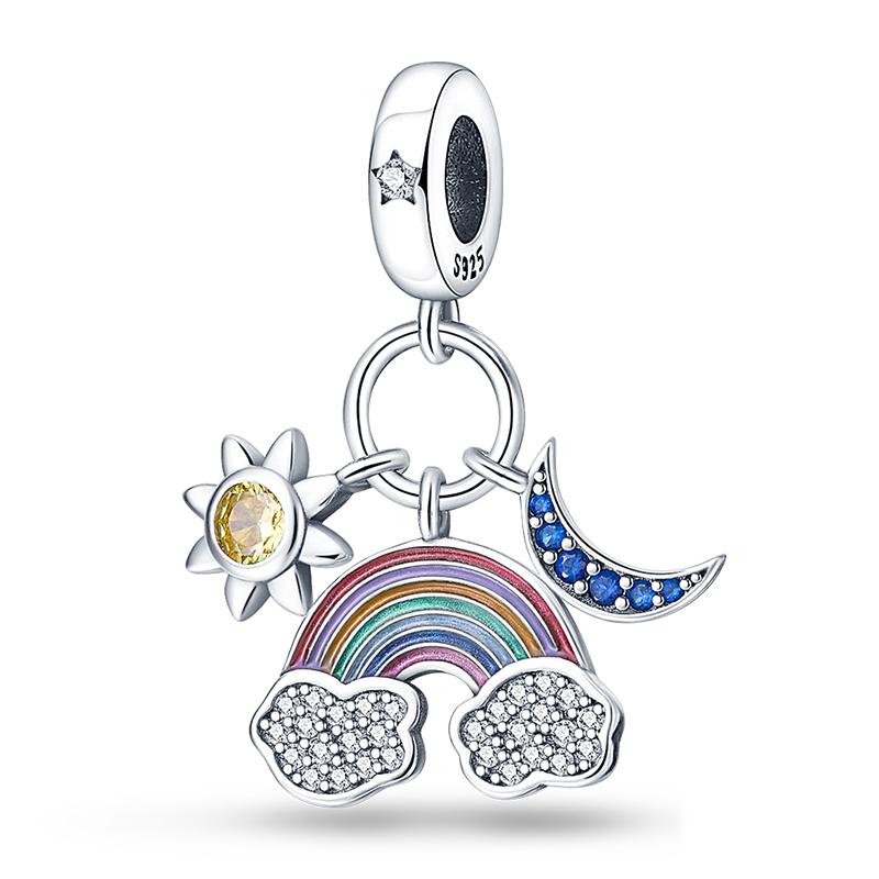 Sweet Romance 925 Silver Rainbow Unicorn Charms Beads Fit 3mm Bracelets DIY Jewelry Making Shining Dreamy