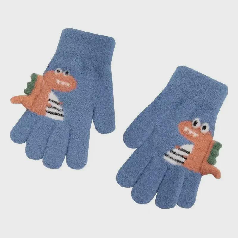 Children's Plus Velvet Dinosaur Gloves - Warm, Cartoon Rabbit Fur for Kindergarten and Primary School Kids