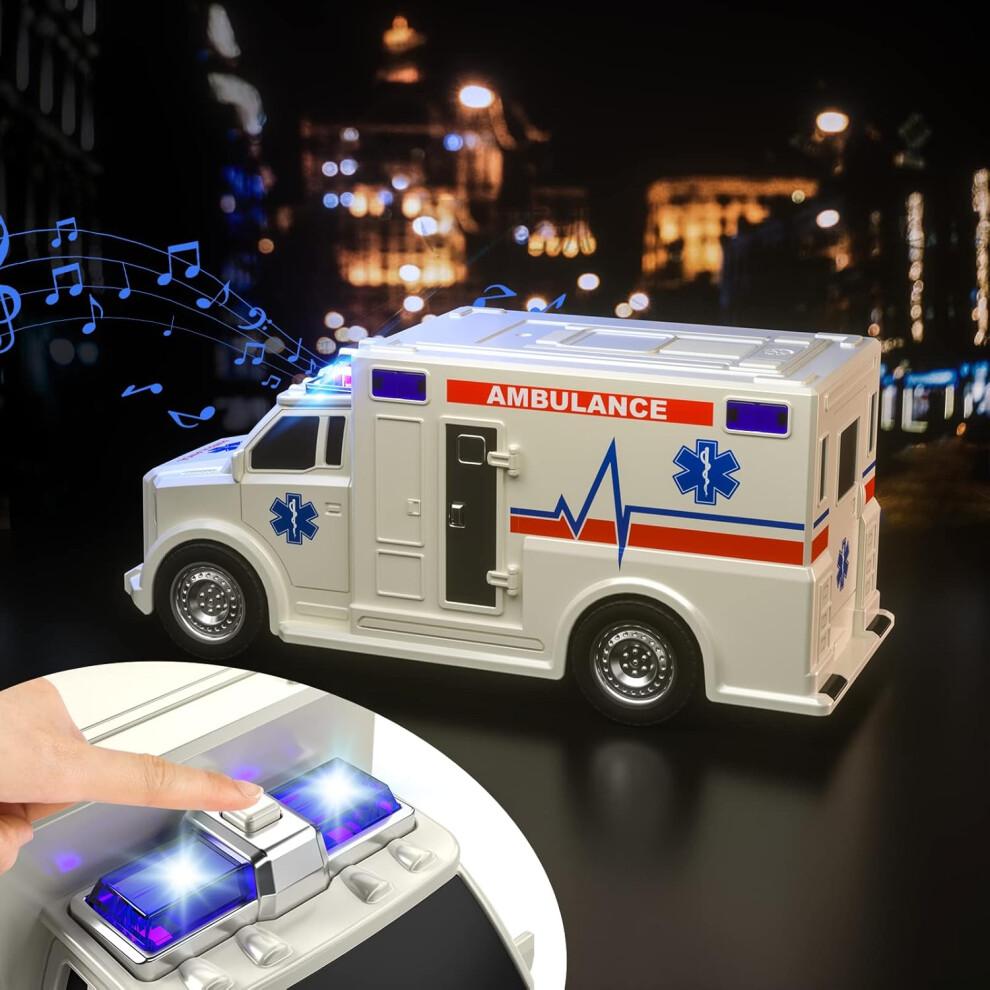 TEMI 4 Pack Emergency Vehicles for Kids, Helicopter, Police Car, Fire Truck, Ambulance Friction Powered Toys for Toddlers, Gifts for Age 3-12
