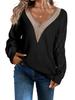 Autumn Winter Fashionable Sensual Lace V Neck Knit Drop Shoulder Pullover Sweater Top Luxurious Relaxed-fit Slimming and Versatile Top