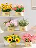 Sunflower Artificial Flower Arrangement - Small Potted Plants & Plastic Bouquets for Living Room and Dining Table Decor
