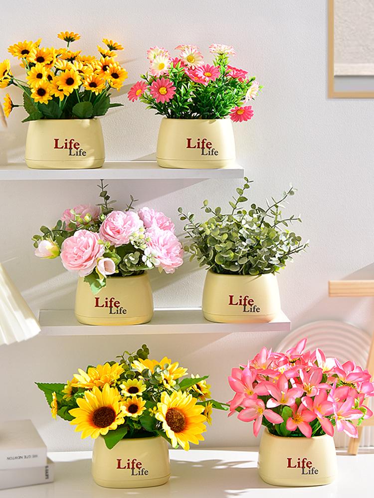 Sunflower Artificial Flower Arrangement - Small Potted Plants & Plastic Bouquets for Living Room and Dining Table Decor
