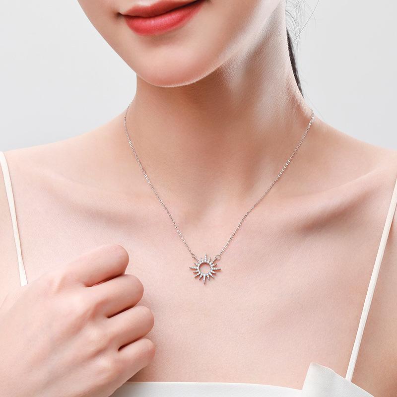Tancise S925 Sterling Silver Light Luxury Hollowed Out Moon Pendant Necklace Women's Fashion Versatile Necklace