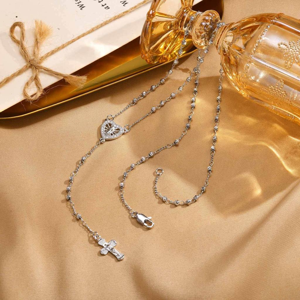 Xiaomi Vnox Fashion Jesus Cross Tail Y-shaped Necklace Metal Heart Round Accessories Women Religious Necklace Bracelet Set