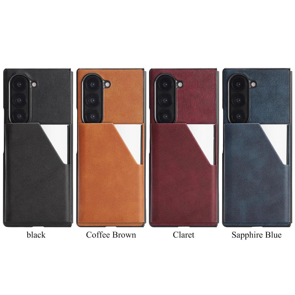 D6 Alloy Card Holder with Retro Frosted Faux Leather Case, Compatible with Samsung Galaxy Z Fold7, Magnetic Two-in-One Design